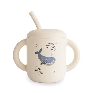 Mushie Silicone Training Cup + Straw - Whales